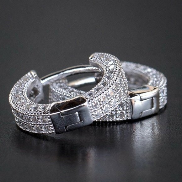 14K White Gold 2ct Diamond Mens Round Earrings Guys Authentic Jewelry 14 Karat